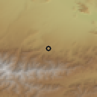 Shaded relief of the 55 km around Ačīn, drawn from the GMTED2010 grid