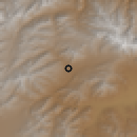 Shaded relief of the 55 km around 'Alī H̱ayl, drawn from the GMTED2010 grid