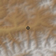 Shaded relief of the 55 km around Andarāb, drawn from the GMTED2010 grid
