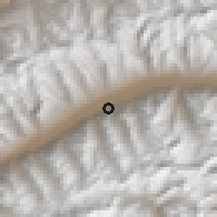 Shaded relief of the 54 km around H̱andūd, drawn from the GMTED2010 grid