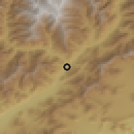 Shaded relief of the 55 km around Asādābād, drawn from the GMTED2010 grid