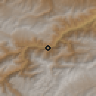 Shaded relief of the 55 km around Lar Gerd, drawn from the GMTED2010 grid