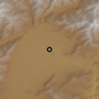 Shaded relief of the 55 km around Mah̨mūd-e Rāqī, drawn from the GMTED2010 grid