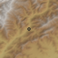 Shaded relief of the 55 km around Asmār, drawn from the GMTED2010 grid