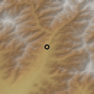 Shaded relief of the 55 km around Nūristān, drawn from the GMTED2010 grid