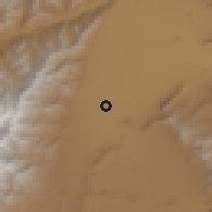 Shaded relief of the 55 km around Qarabāġ, drawn from the GMTED2010 grid