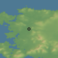 Shaded relief of the 48 km around Bangor Erris, drawn from the GMTED2010 grid