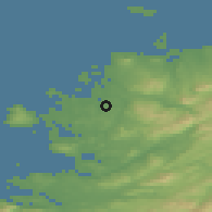 Shaded relief of the 47 km around Annagry, drawn from the GMTED2010 grid