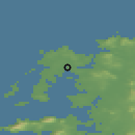 Shaded relief of the 48 km around Belmullet, drawn from the GMTED2010 grid