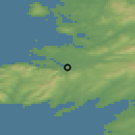 Shaded relief of the 48 km around Ardara, drawn from the GMTED2010 grid