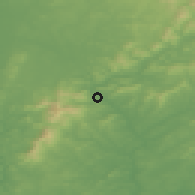Shaded relief of the 48 km around Bunclody-Carrickduff, drawn from the GMTED2010 grid