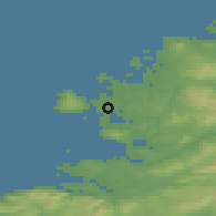 Shaded relief of the 47 km around Burtonport, drawn from the GMTED2010 grid