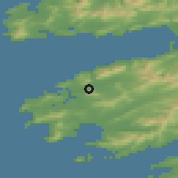 Shaded relief of the 49 km around Cahirciveen, drawn from the GMTED2010 grid