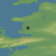 Shaded relief of the 49 km around Ardfert, drawn from the GMTED2010 grid
