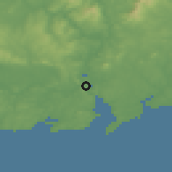 Shaded relief of the 49 km around Cheekpoint, drawn from the GMTED2010 grid