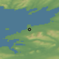 Shaded relief of the 48 km around Cliffoney, drawn from the GMTED2010 grid