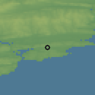 Shaded relief of the 49 km around Cloyne, drawn from the GMTED2010 grid