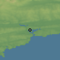 Shaded relief of the 49 km around Cobh, drawn from the GMTED2010 grid