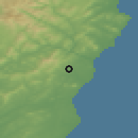 Shaded relief of the 48 km around Coolgreany, drawn from the GMTED2010 grid