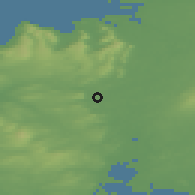 Shaded relief of the 48 km around Corofin, drawn from the GMTED2010 grid
