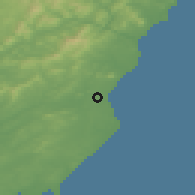 Shaded relief of the 48 km around Courtown Harbour, drawn from the GMTED2010 grid
