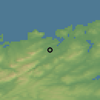 Shaded relief of the 47 km around Creeslough, drawn from the GMTED2010 grid