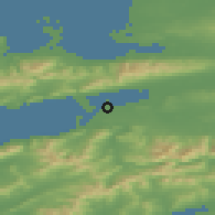 Shaded relief of the 49 km around Cromane, drawn from the GMTED2010 grid
