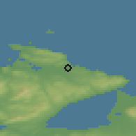 Shaded relief of the 47 km around Culdaff, drawn from the GMTED2010 grid