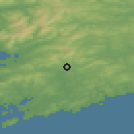 Shaded relief of the 49 km around Drimoleague, drawn from the GMTED2010 grid