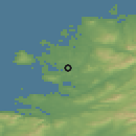 Shaded relief of the 48 km around Dungloe, drawn from the GMTED2010 grid