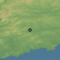 Shaded relief of the 49 km around Dunmanway, drawn from the GMTED2010 grid