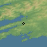 Shaded relief of the 49 km around Durrus, drawn from the GMTED2010 grid