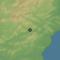 Shaded relief of the 48 km around Aughrim, drawn from the GMTED2010 grid