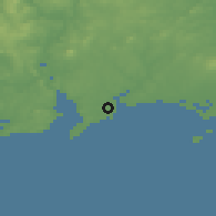 Shaded relief of the 49 km around Fethard-on-Sea, drawn from the GMTED2010 grid