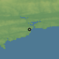 Shaded relief of the 49 km around Fountainstown, drawn from the GMTED2010 grid