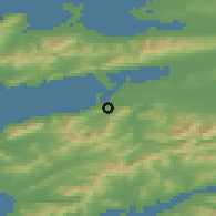 Shaded relief of the 49 km around Glenbeigh, drawn from the GMTED2010 grid