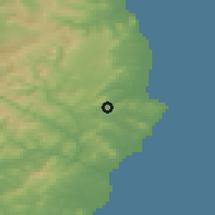 Shaded relief of the 48 km around Glenealy, drawn from the GMTED2010 grid