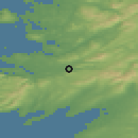 Shaded relief of the 48 km around Glenties, drawn from the GMTED2010 grid