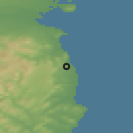 Shaded relief of the 48 km around Greystones, drawn from the GMTED2010 grid