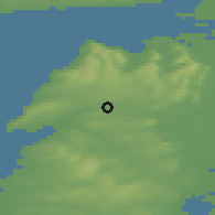 Shaded relief of the 48 km around Kilfenora, drawn from the GMTED2010 grid