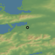 Shaded relief of the 49 km around Killorglin, drawn from the GMTED2010 grid
