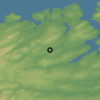 Shaded relief of the 47 km around Kilmacrennan, drawn from the GMTED2010 grid