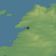 Shaded relief of the 48 km around Lahinch, drawn from the GMTED2010 grid