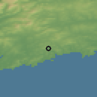 Shaded relief of the 49 km around Leap, drawn from the GMTED2010 grid