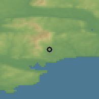 Shaded relief of the 49 km around Lemybrien, drawn from the GMTED2010 grid