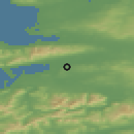 Shaded relief of the 49 km around Milltown, drawn from the GMTED2010 grid