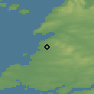 Shaded relief of the 48 km around Miltown Malbay, drawn from the GMTED2010 grid