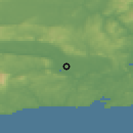 Shaded relief of the 49 km around Mooncoin, drawn from the GMTED2010 grid
