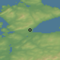 Shaded relief of the 47 km around Muff, drawn from the GMTED2010 grid