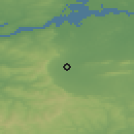 Shaded relief of the 49 km around Newcastle, drawn from the GMTED2010 grid